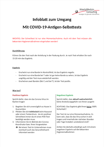 Infoblatt zum Umgang mit COVID-19-Antigen-Selbstests